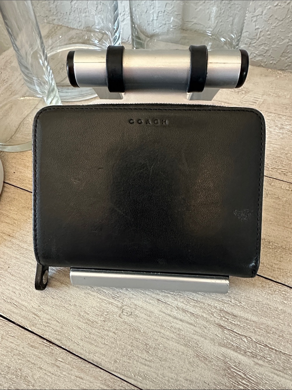 Coach Black Leather Zip-Around Wallet